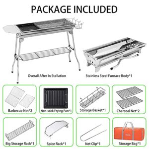 Outdoor Camping Grill Set Stainless Steel Portable Foldable Charcoal Grill, Large Size and Lightweight Design, Ldeal for Camping, Beach Parties, Picnics, Backyard BBQs and More