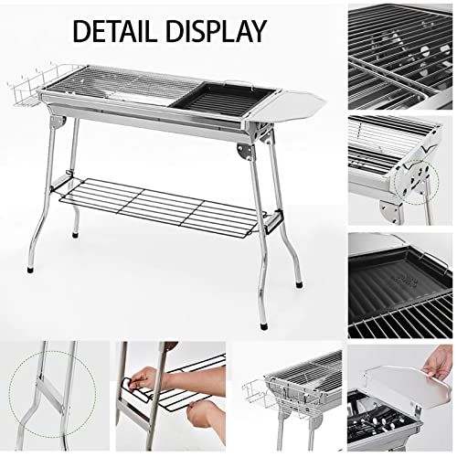 Outdoor Camping Grill Set Stainless Steel Portable Foldable Charcoal Grill, Large Size and Lightweight Design, Ldeal for Camping, Beach Parties, Picnics, Backyard BBQs and More