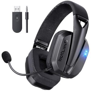 wolflaws ta3000 wireless gaming headset for pc, ps5, ps4, switch, mac, bluetooth usb over-ear headphones with detachable and built-in mics, noise isolation, low latency, lightweight