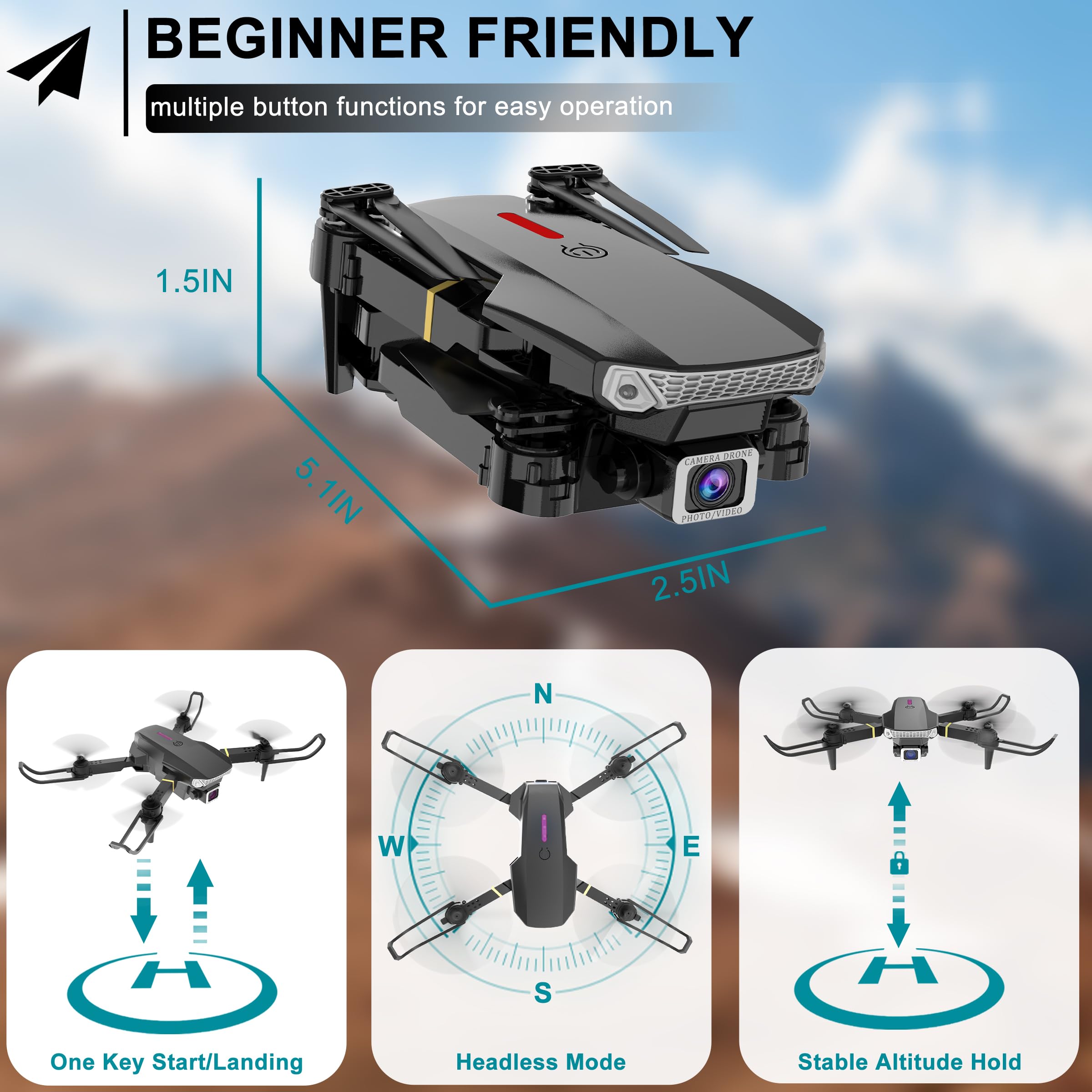 Wipkviey Drone with Camera, 1080P FPV Drone for Adults/Kids, T27 Foldable RC Drone with 3D Flips/Altitude Hold/Gesture Selfie/Waypoint Flight, 2 Batteries and Case, Gifts for Boys/Girls Beginners