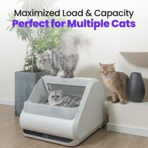 Popur X5 Automatic Cat Litter Box Self Cleaning - Auto Plastic Bin, Smart APP Control & Odor Eliminator - No Smell Open Top Litter Tray Safe for Pet, Electric Kitty Robot Litter Pan Free from Scooping