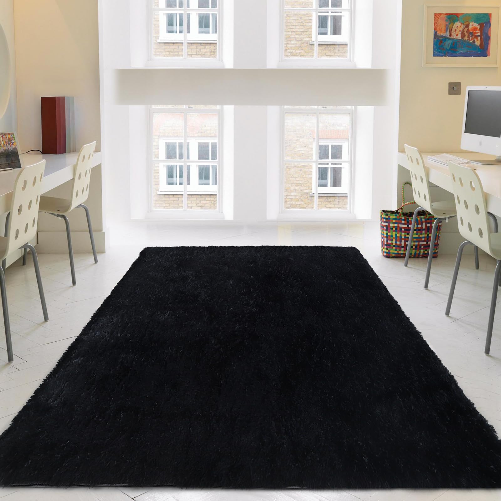 CRUGZ Black Area Rug 6x9 Feet, Ultra Soft Black Rugs for Living Room Decor, Shaggy Fluffy Black Carpet for Bedroom, Nursery Home Decor 72x108 Inch Black Alfombras Para Salas (6'x9' Black)