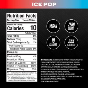 PRIME Energy ICE POP | Zero Sugar Energy Drink | Preworkout Energy | 200mg Caffeine with 355mg of Electrolytes and Coconut Water for Hydration| Vegan | Gluten Free |12 Fluid Ounce | 12 Pack