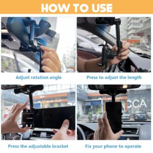 TEETSY Rearview Mirror Phone Holder for Car,Rotatable and Retractable Car Phone Holder Mount 2023 Upgraded Multifunctional 360° Rear View Mirror Phone Holder Pro Clip Car Mirror Phone Holder Mount