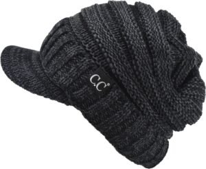 c.c trendy warm oversized chunky soft oversized ribbed slouchy knit hat with visor brim (black/charcoal)