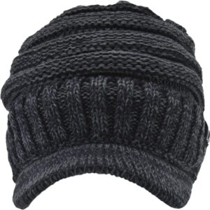 C.C Trendy Warm Oversized Chunky Soft Oversized Ribbed Slouchy Knit Hat with Visor Brim (Black/Charcoal)