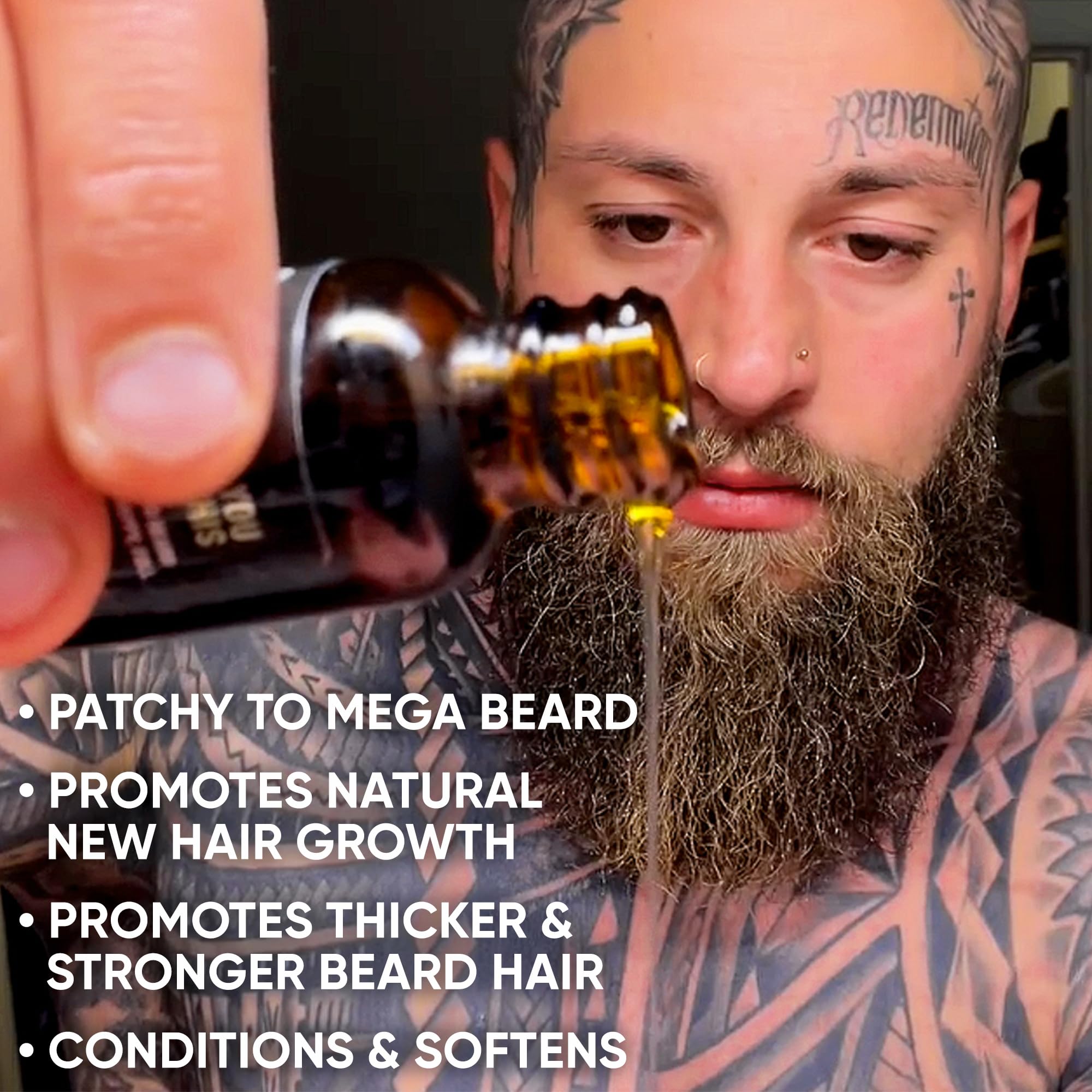 Derm Dude Mega Beard Growth Oil with Jojoba Oil, Japanese Peppermint Oil, Castor Oil, Avocado oil and more. Promotes Natural Healthy Facial Hair Growth for Men, Thickening and Conditioning Beard Oil