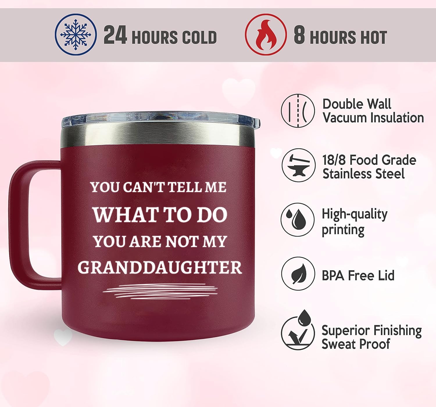 Edizzone 14Oz Mug (You Are Not My Granddaughter) (Bordeaux) Grandma Grandpa Gifts for Christmas - Best Grandma Birthday Gifts - Gifts for Grandma From Granddaughter - Funny Grandmother Christmas Gift