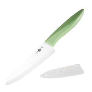 YUSOTAN Ceramic Chef Knife, 6-Inch Ceramic Kitchen Knife Chef's Knife with Sheath Cover, Sharp Shatterproof Ceramic Blade Edge, Ideal for Cutting Meats, Fruits and Vegetables Dishwasher safe(Green)