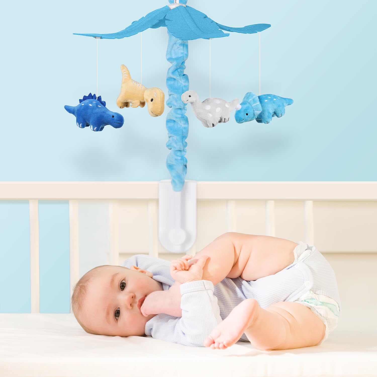 CLYMENE Dinosaur Baby Musical Crib Mobile - Dino Mobile for Crib with 12 Lullabies for Baby Boys and Girls | Dinosaur Nursery Decor