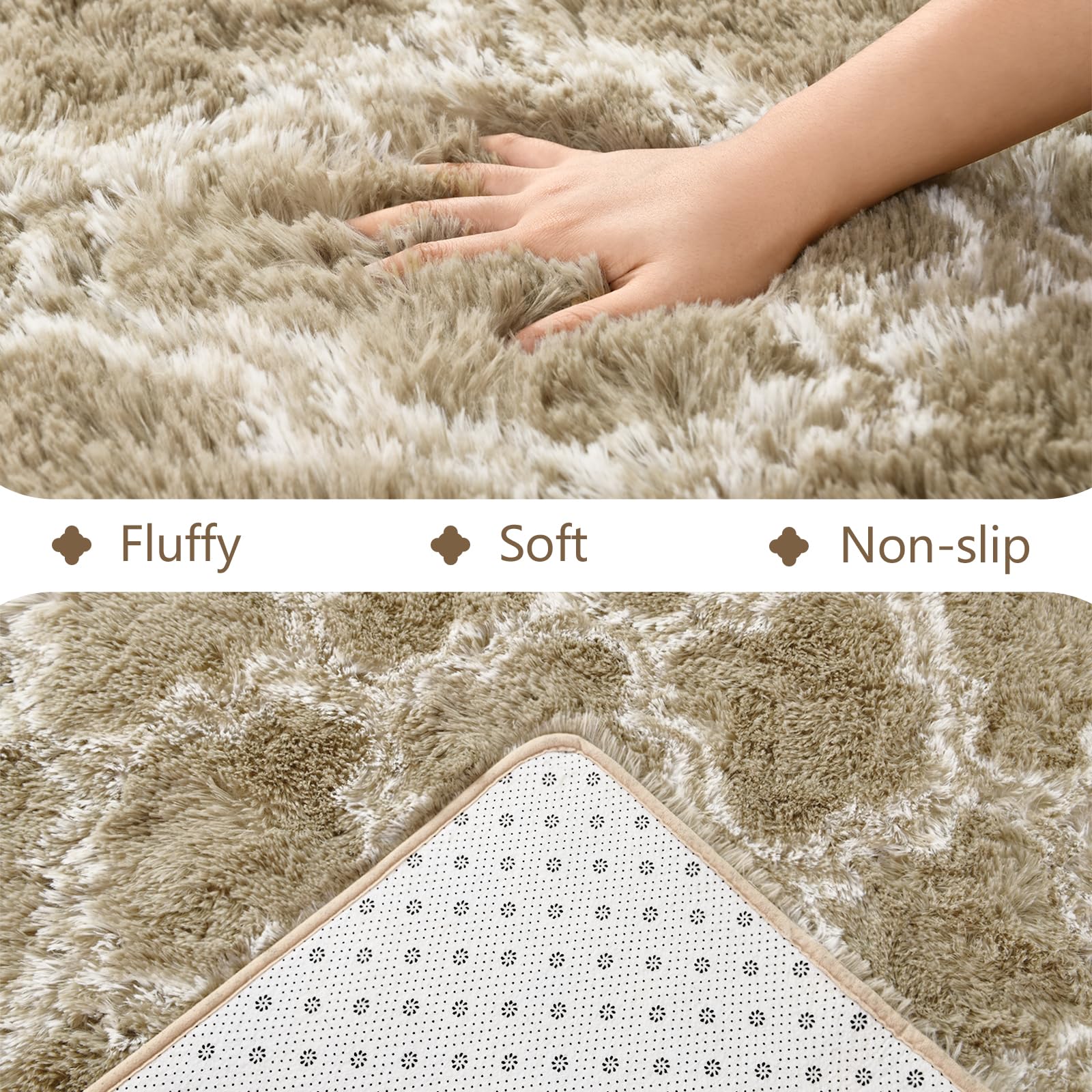 HOMORE 8x10 Large Area Rug for Living Room, Beige and White Bedroom Rug, Modern Big Fluffy Rugs Soft Furry Shaggy Faux Fur Rug for Farmhouse Decor, Aesthetic Rugs for Kids Home Indoor Floor