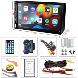 7'' Double Din Car Stereo,Apple Carplay,HD 1024*600 Touch Screen,FM Car Radio,Car Bluetooth 5.1 Hand-free Calling,GPS Navigation,Backup Camera,USB/TF/RCA,Physical Buttons,Android Auto,Apple Car Play