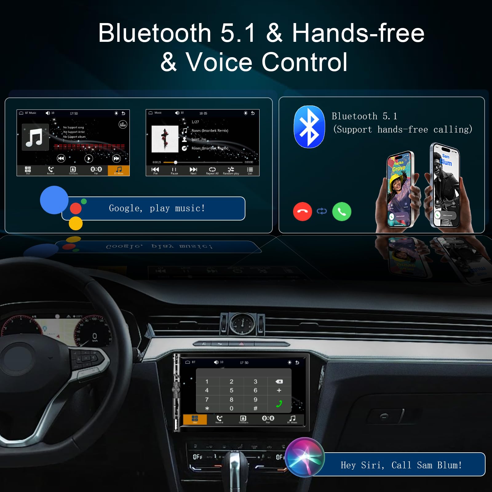 7'' Double Din Car Stereo,Apple Carplay,HD 1024*600 Touch Screen,FM Car Radio,Car Bluetooth 5.1 Hand-free Calling,GPS Navigation,Backup Camera,USB/TF/RCA,Physical Buttons,Android Auto,Apple Car Play