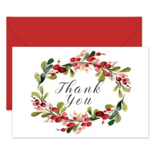 anydesign 30 pack christmas thank you cards bulk watercolor floral garland greeting cards with envelope sticker flower blank note cards