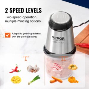 VEVOR Food Processor, Mini Electric Chopper 400W, 2 Speeds Electric Meat Grinder, Stainless Steel Meat Blender, for Baby Food, Meat, Onion, Vegetables, 2.5 Cup