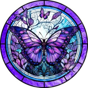 5d butterfly diamond painting kits for adults-stained glass butterfly diamond art kits for adults, butterfly gem art kits for adults for gift home wall decor(14x14inch)