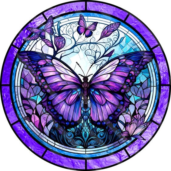 5D Butterfly Diamond Painting Kits for Adults-Stained Glass Butterfly Diamond Art Kits for Adults, Butterfly Gem Art Kits for Adults for Gift Home Wall Decor(14x14inch)