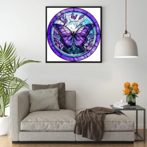 5D Butterfly Diamond Painting Kits for Adults-Stained Glass Butterfly Diamond Art Kits for Adults, Butterfly Gem Art Kits for Adults for Gift Home Wall Decor(14x14inch)