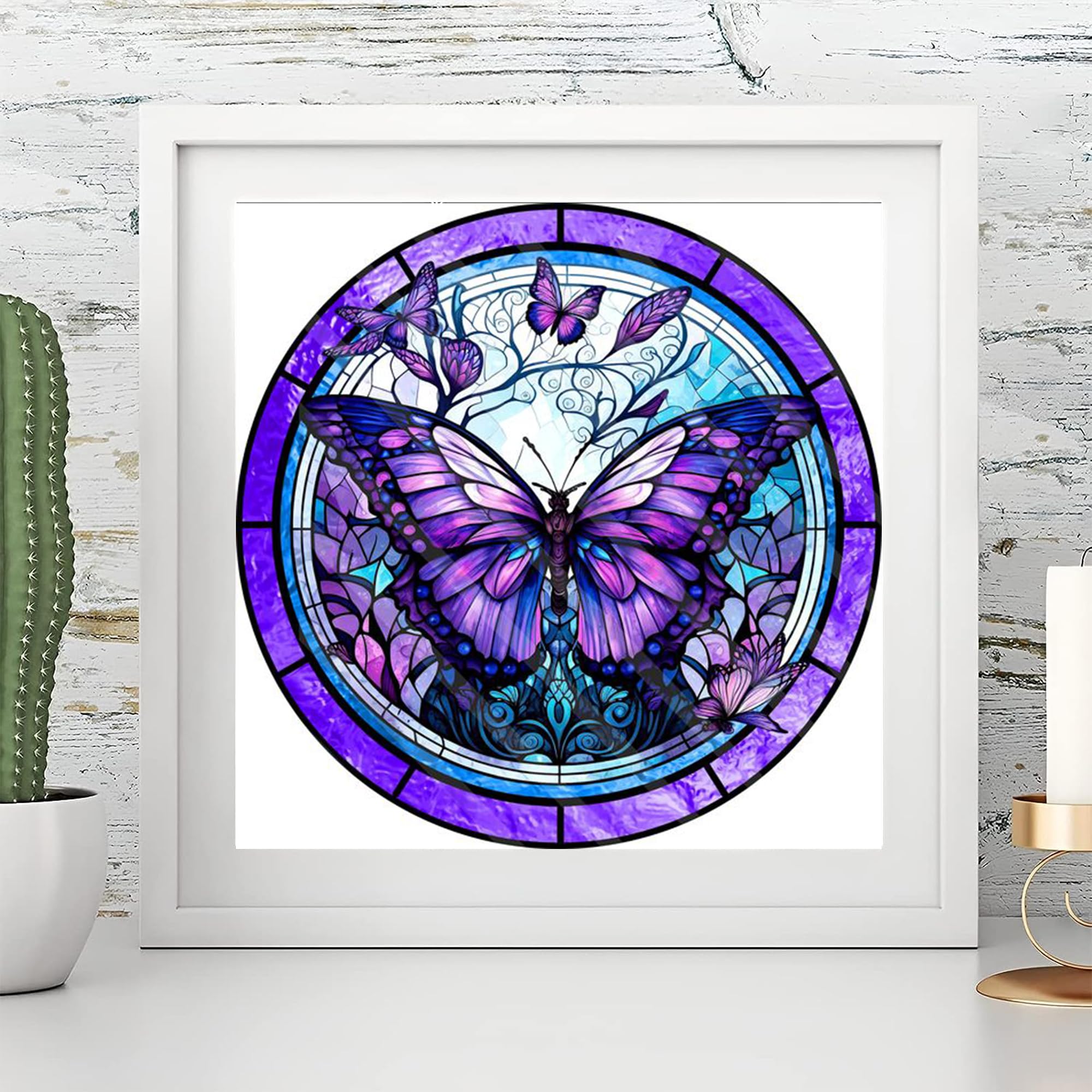 5D Butterfly Diamond Painting Kits for Adults-Stained Glass Butterfly Diamond Art Kits for Adults, Butterfly Gem Art Kits for Adults for Gift Home Wall Decor(14x14inch)