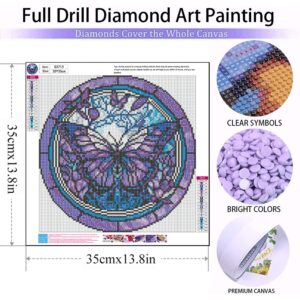 5D Butterfly Diamond Painting Kits for Adults-Stained Glass Butterfly Diamond Art Kits for Adults, Butterfly Gem Art Kits for Adults for Gift Home Wall Decor(14x14inch)