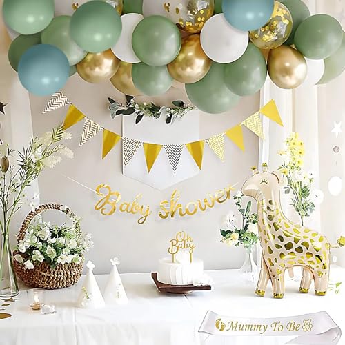 Dusty Green Blue Balloon Garland Arch Kit,Green Ash Mist Green Blue Haze Fog Blue Sand White Gold Balloons for Jungle Safari Neutral Birthday Baby Shower Wedding Birthday Party Decorations