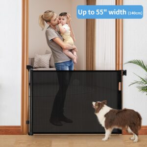 Veraste Retractable Baby Gate,Mesh Baby Gate or Mesh Dog Gate,33" Tall,Extends up to 55" Wide,Child Safety Gate for Doorways, Stairs, Hallways, Indoor/Outdoor（Black,33"x55"