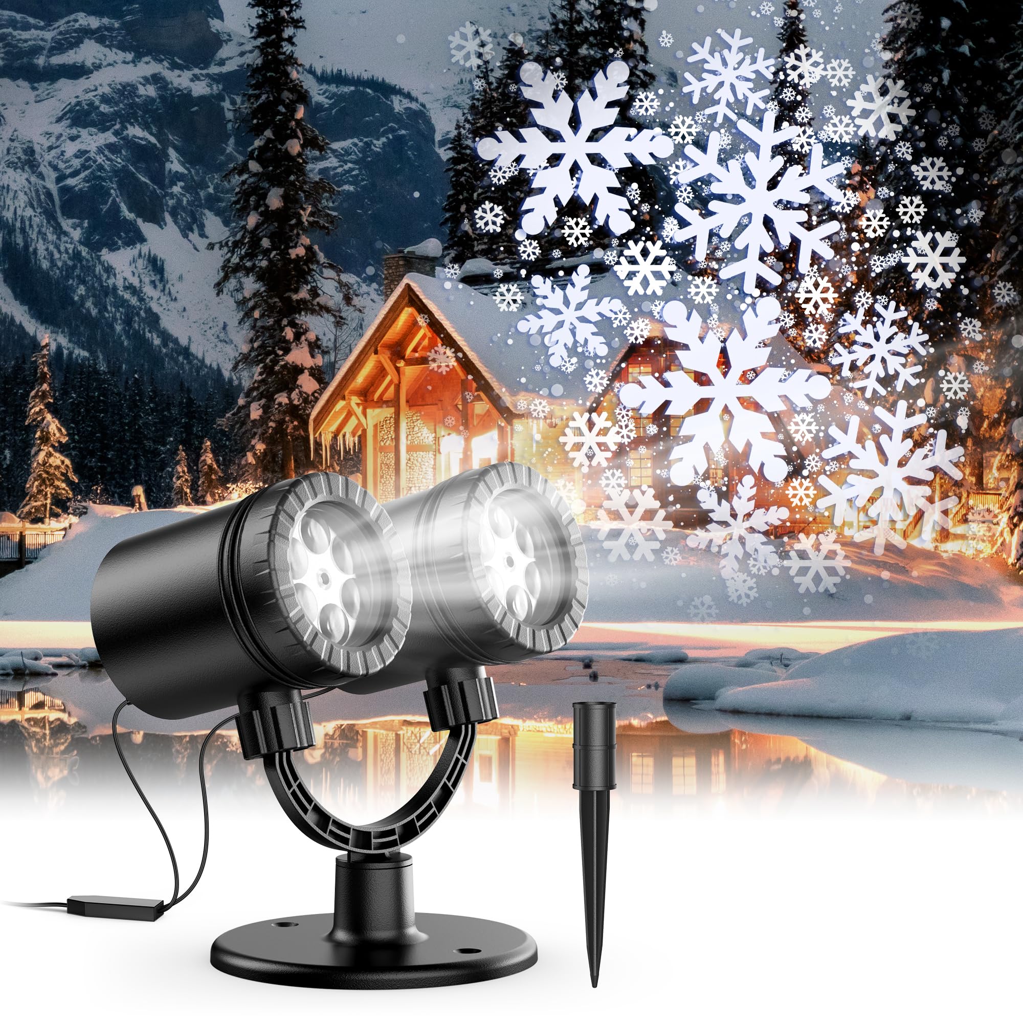 HeyStookie 2024 Newest Christmas Decorations Christmas Projector Lights Outdoor Double-Head Rotating Snowflakes Projector Lights for Xmas Home Party IP65 Waterproof Brightening LED Outdoor & Indoor…