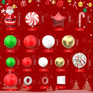 134 Pcs Christmas Balloon Garland kit, Green Red White Gold Balloons Garland Arch Kit, Xmas Candy Cane Foil Balloons Santa Claus Red Star Balloons for New Year Christmas Party Decorations Supply