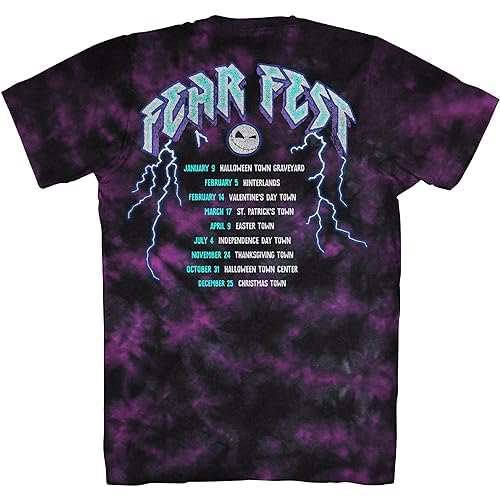 Nightmare Before Christmas Fear Fest Tour Tie Dye Jack T-Shirt(XXL, Black Purple Wash)