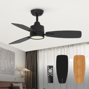 taloya 42 inch black ceiling fans with lights led remote control flush mount low profile for bedroom farmhouse patio outdoor living room kitchen dining room,dc motor,reversible,3 color temperatures