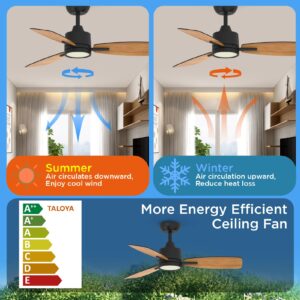 TALOYA 42 Inch Black Ceiling Fans with Lights Led Remote Control Flush Mount Low Profile for Bedroom Farmhouse Patio Outdoor Living Room Kitchen Dining Room,DC Motor,Reversible,3 Color Temperatures