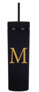 personalized letter m skinny tumbler.16oz matte initial skinny tumblers with lids and straws.personalized custom slim tumblers cups gifts.novelty birthday christmas gifts for men women.