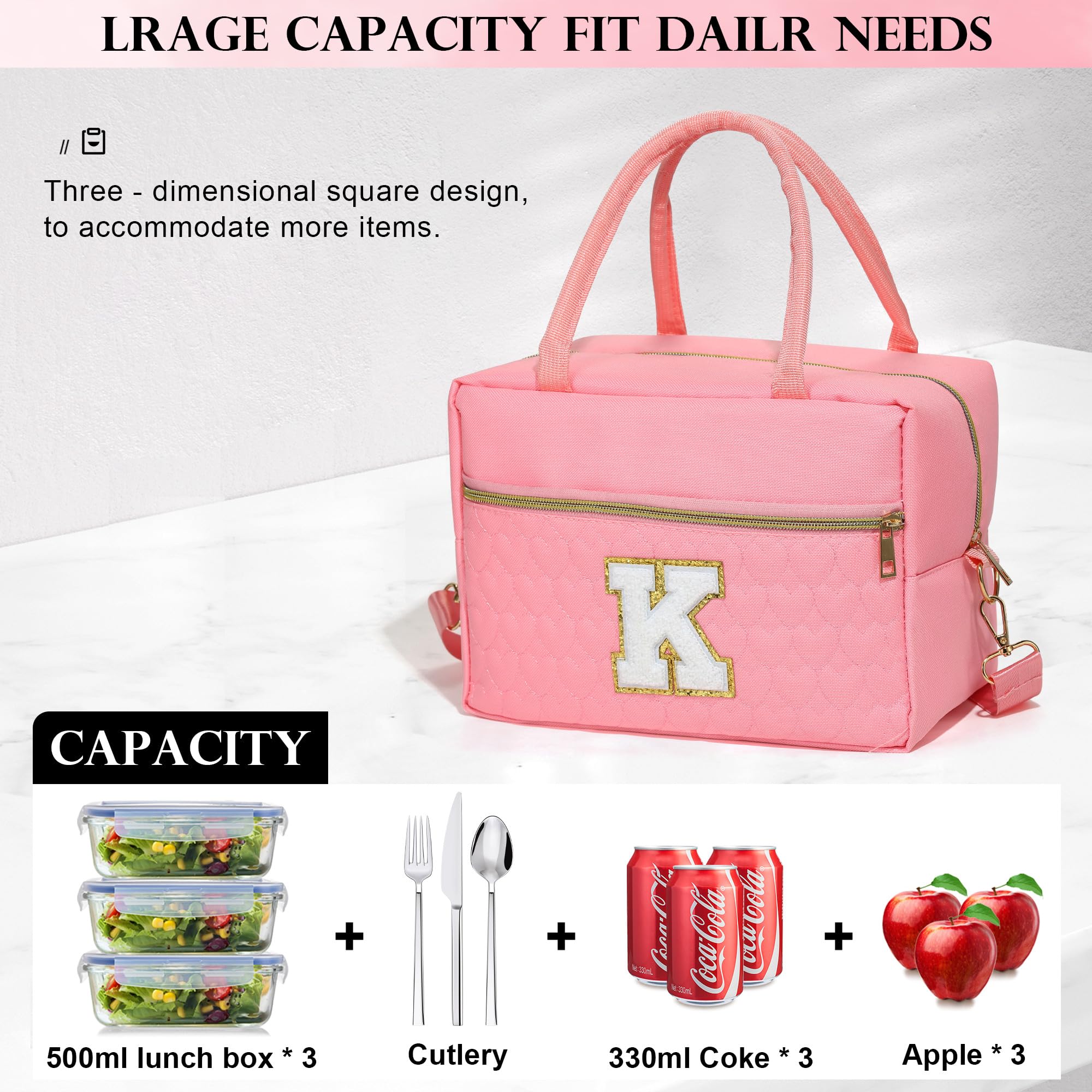 YOOLIFE Birthday Gifts for Women Her Girls - Birthday Bridesmaid Gifts Idea for Teen Girls Teenage | Initial Cute Pink Lunch Bag Insulated Lunch Cooler Bag School Lunch Box for Her Mom Friend Work J