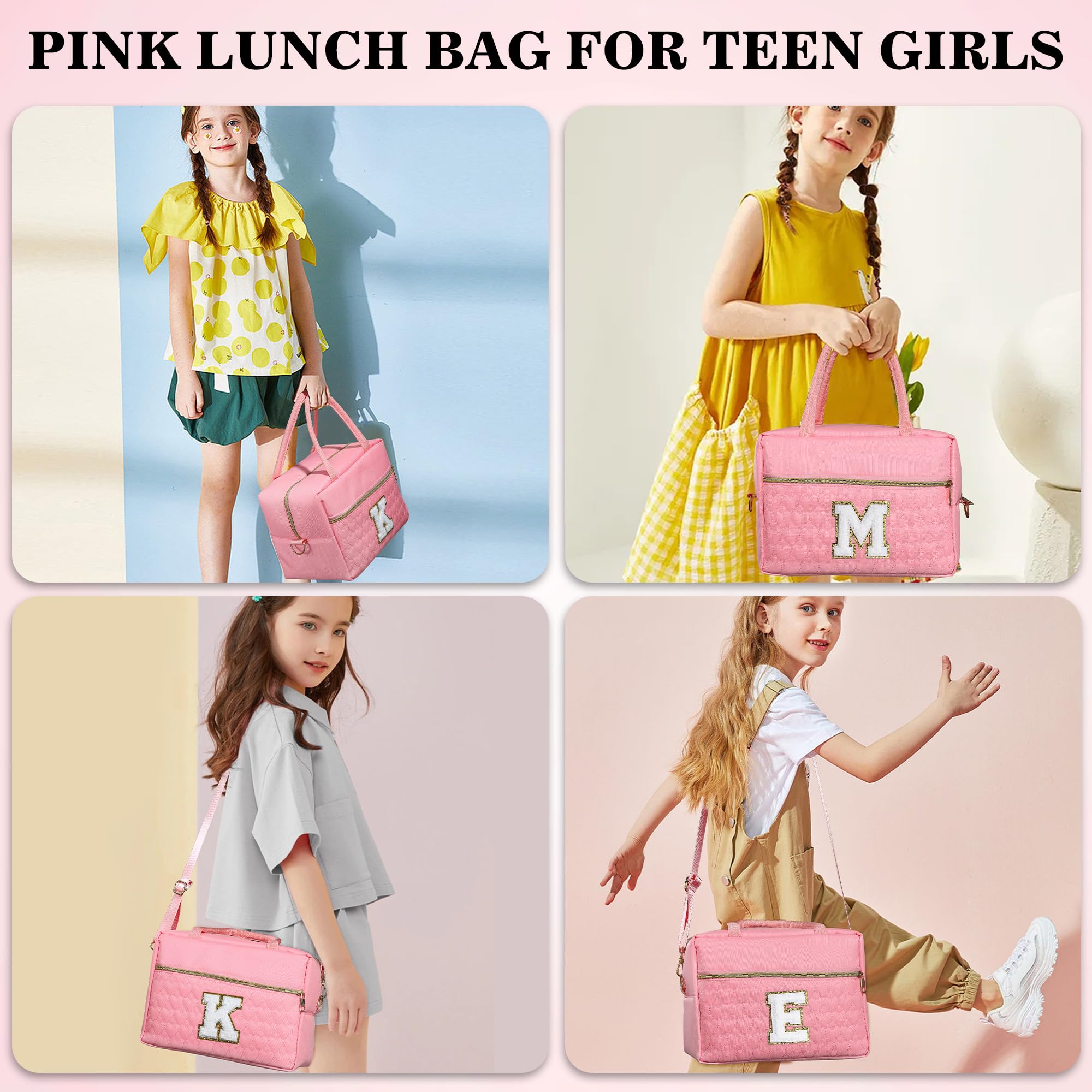 YOOLIFE Birthday Gifts for Women Her Girls - Birthday Bridesmaid Gifts Idea for Teen Girls Teenage | Initial Cute Pink Lunch Bag Insulated Lunch Cooler Bag School Lunch Box for Her Mom Friend Work J