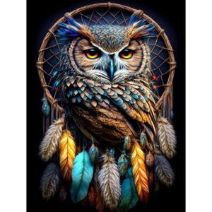 Stalente Diamond Painting Kits for Adults, Owl 5D DIY Diamond Art Kits for Beginners Round Full Drill Diamond Painting for Home Wall Decoration Gift 12×16inch, Dreamcatcher