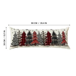 AVOIN colorlife Watercolor Red and Black Buffalo Plaid Christmas Trees Long Lumbar Pillow Cover 14 x 36 Inch, Winter Holiday Long Body Pillow Case for Bed Sofa Bench