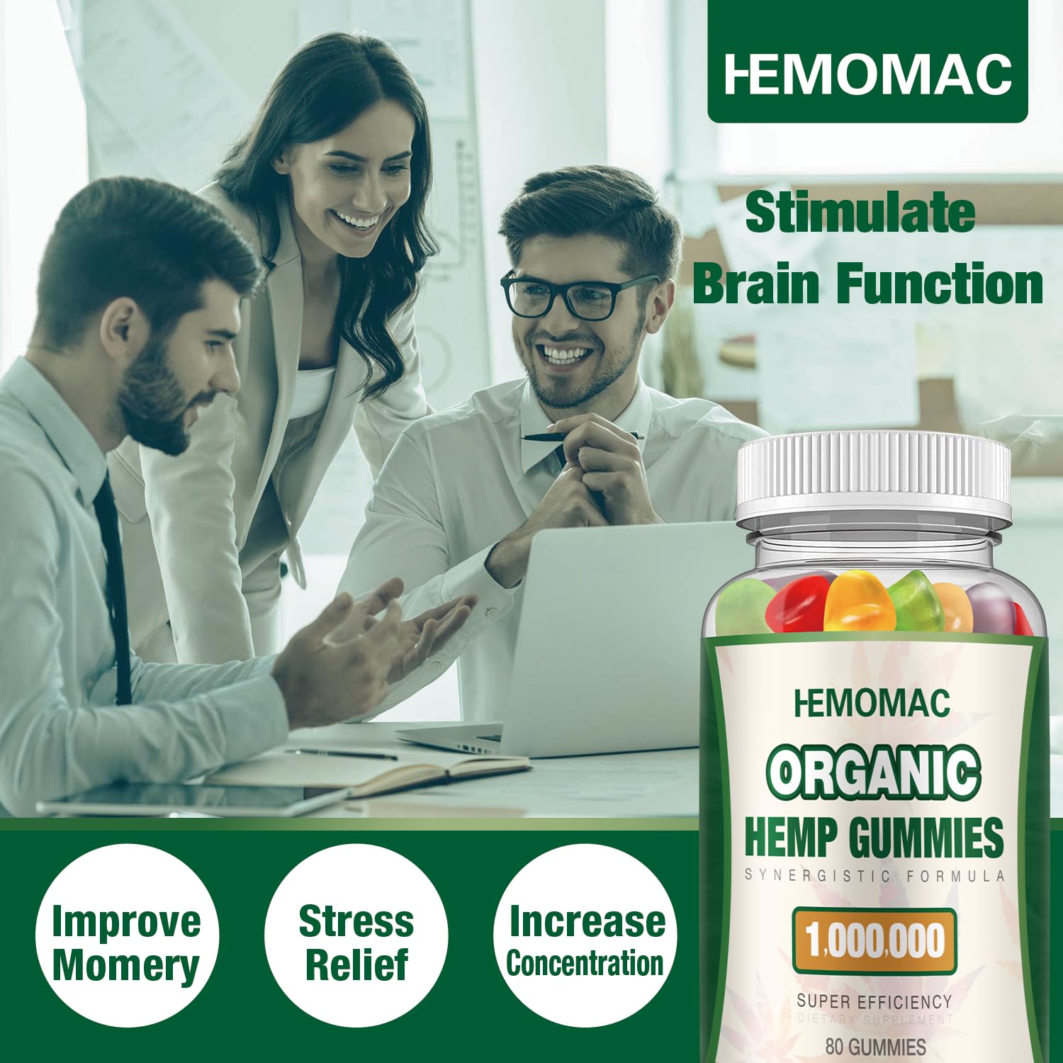 HEMOMAC 2 Packs Natural Hemp Gummies High Potency Pure Hemp Oil Advanced - Extra Strength Organic Hemp Grown in USA, Vegan, Non-GMO, Edibles for Adults