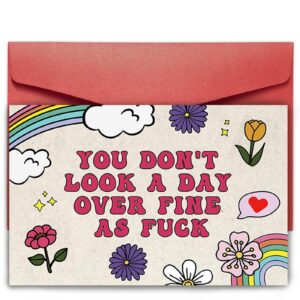 supershunhu funny birthday card for her, birthday gift for girlfriend wife, happy birthday card for friend bestie, you don’t look a day over fine af card