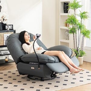 deolme oversized electric recliner chair, swivel glider rocker rocking chair for adults modern ergonomic lounge for living room smart voice control theater seating (drak grey, faux leather)