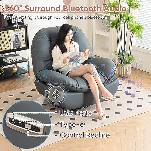 Deolme Oversized Electric Recliner Chair, Swivel Glider Rocker Rocking Chair for Adults Modern Ergonomic Lounge for Living Room Smart Voice Control Theater Seating (Drak Grey, Faux Leather)