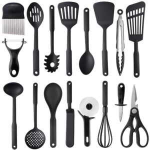 Kitchen Utensils Set, 17PCS Cooking Utensils Set, 410F° Heat Resistant & Non-stick Food Nylon Kitchen Gadgets Accessories For Cookware, BPA Free Kitchen Tools (Black)