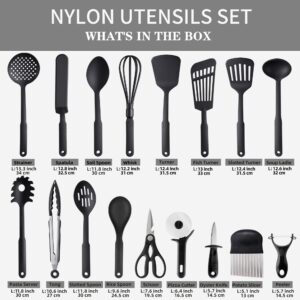 Kitchen Utensils Set, 17PCS Cooking Utensils Set, 410F° Heat Resistant & Non-stick Food Nylon Kitchen Gadgets Accessories For Cookware, BPA Free Kitchen Tools (Black)