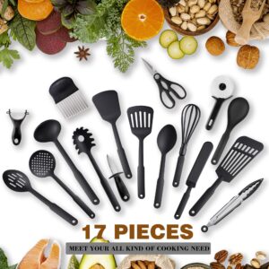 Kitchen Utensils Set, 17PCS Cooking Utensils Set, 410F° Heat Resistant & Non-stick Food Nylon Kitchen Gadgets Accessories For Cookware, BPA Free Kitchen Tools (Black)