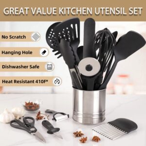 Kitchen Utensils Set, 17PCS Cooking Utensils Set, 410F° Heat Resistant & Non-stick Food Nylon Kitchen Gadgets Accessories For Cookware, BPA Free Kitchen Tools (Black)