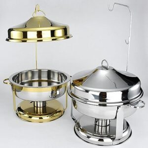 9L Full Size Round Chafing Dish with Hanger, Stainless Steel Chafer Set Buffet Food Warmer Keeps Food Warm in All Catered Events