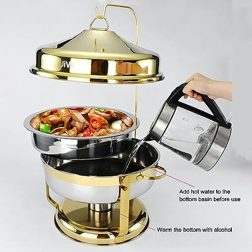 9L Full Size Round Chafing Dish with Hanger, Stainless Steel Chafer Set Buffet Food Warmer Keeps Food Warm in All Catered Events