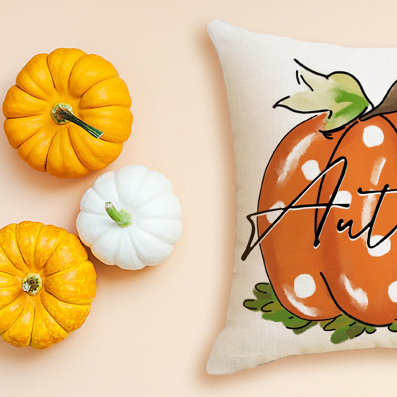 HiParty Fall Decor Pillow Covers 18x18, Set of 4 Orange Pumpkin Pillows Cover Happy Fall Outdoor Farmhouse Decorative Throw Pillows Covers for Couch Sofa Autumn Thanksgiving Cushion Decoration