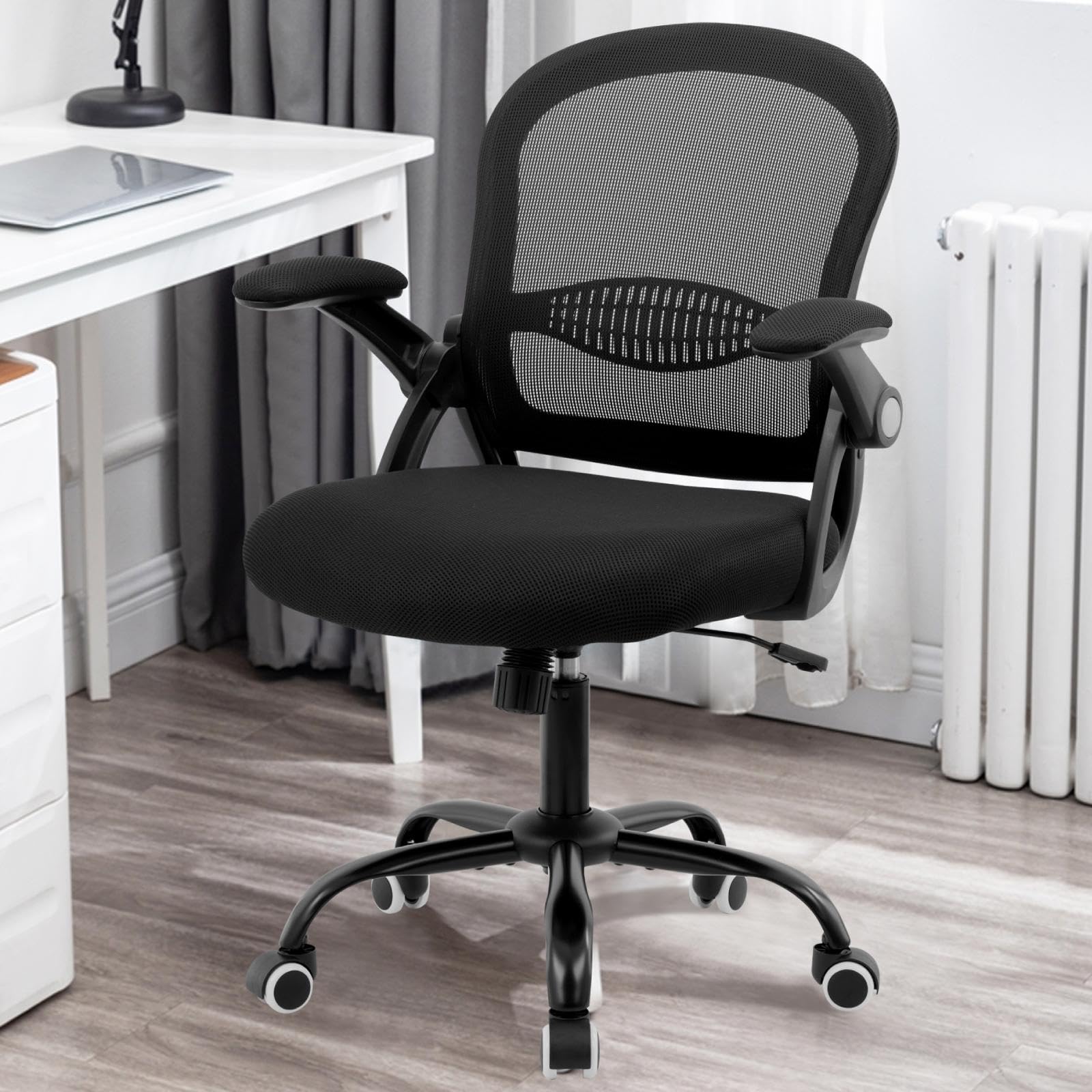 Office Chair Desk Chair, Ergonomic Home Office Task Chairs, Executive Task Chair, Adjustable MidBack Computer Gaming Chair, Flip-up Armrests 360° Swivel Breathable Mesh Back Chair, Black