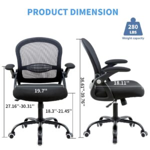 Office Chair Desk Chair, Ergonomic Home Office Task Chairs, Executive Task Chair, Adjustable MidBack Computer Gaming Chair, Flip-up Armrests 360° Swivel Breathable Mesh Back Chair, Black