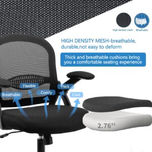 Office Chair Desk Chair, Ergonomic Home Office Task Chairs, Executive Task Chair, Adjustable MidBack Computer Gaming Chair, Flip-up Armrests 360° Swivel Breathable Mesh Back Chair, Black